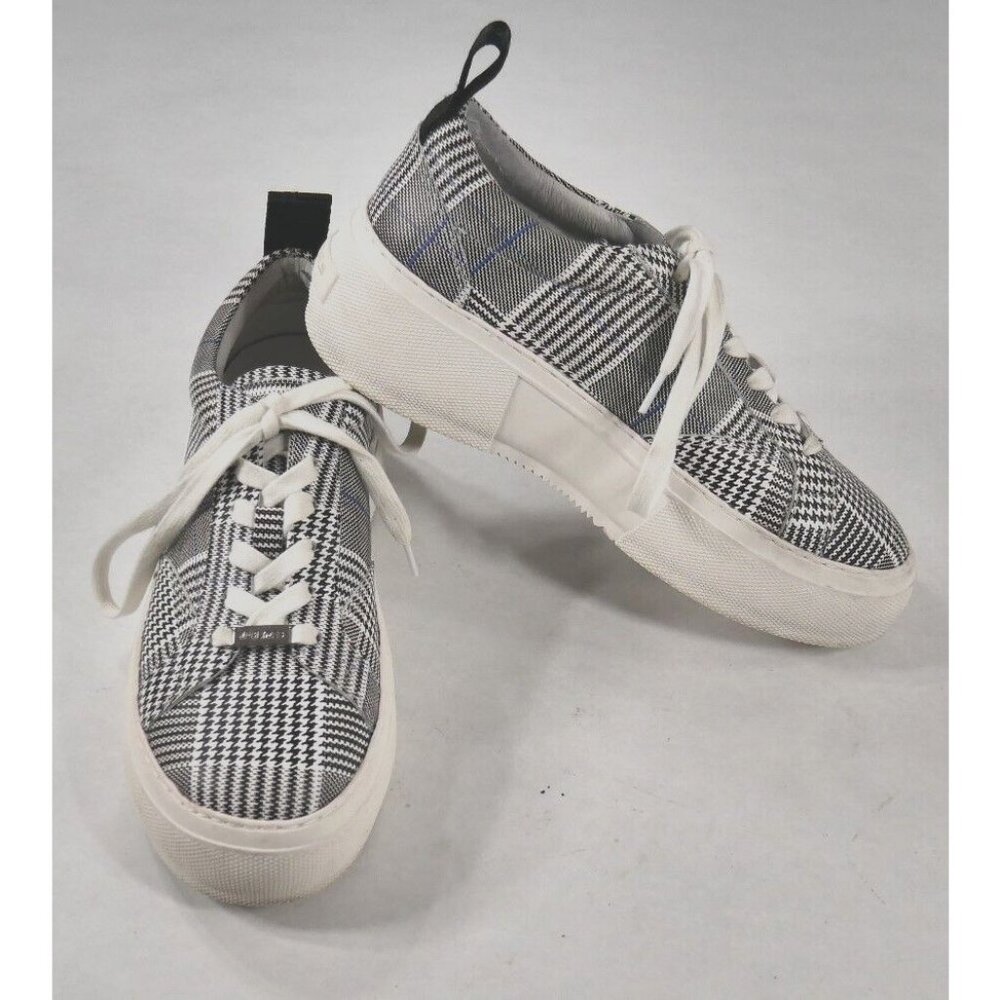 J/Slides  Black & White Plaid Leather Platform Sneakers Shoes Womens Size 7.5 M